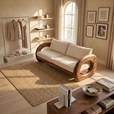 Tropical Organic Wooden Sofa Resort Lounge Space