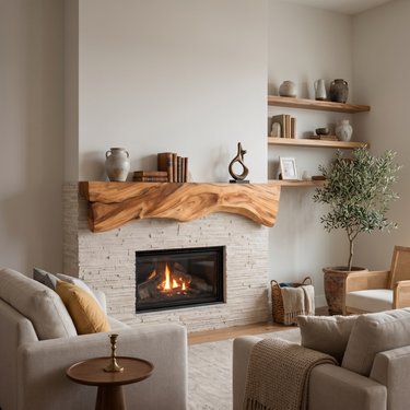 Rustic Sculptural Live Edge Fireplace Mantel For Holiday Decor