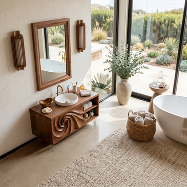 Luxury Floating Bathroom Vanity With Spiral Carved Cabinet For Bathroom