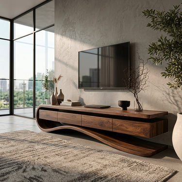 Contemporary Curved Rounded TV Console For Designer Living Room