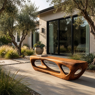 Organic Wood Bench With Hollow Base For Living Room