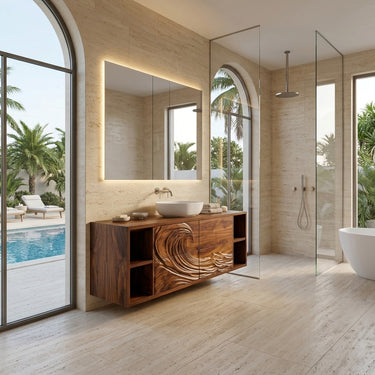 Modern Ocean Wave Bathroom Vanity With Open Storage For Bathroom