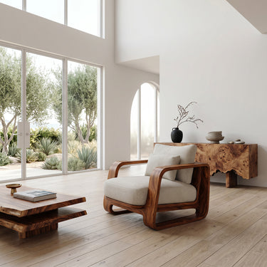 Organic Wooden Wide Armchair For Living Room