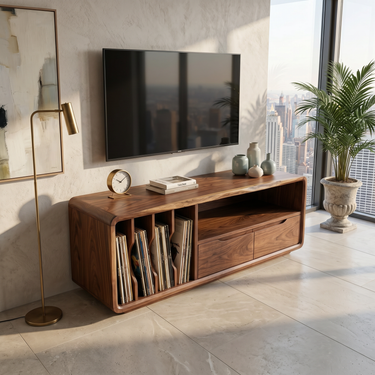 Handmade Wooden TV Cabinet Organic Curved Form