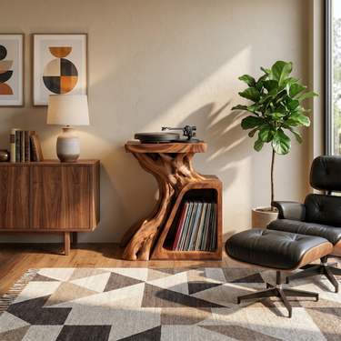 Sculptural Record Storage Stand For Living Room