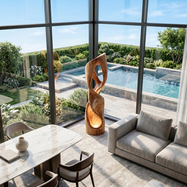 Modern Carved Wooden Floor Lamp For Living Room