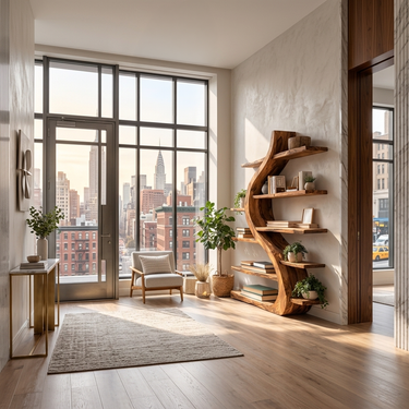 Organic Wooden Bookshelf Soft Curved Design For Home Decor