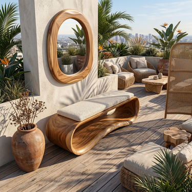 Luxury Wooden Accent Bench Modern Villa