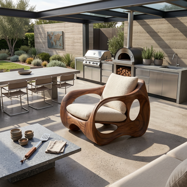Parisian Luxury Sculptural Accent Chair Elegant Balcony