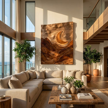 Large Crescent Moon Wood Wall Art For Living Room