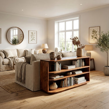 Minimal Natural Wood Console Table For Living Room Storage