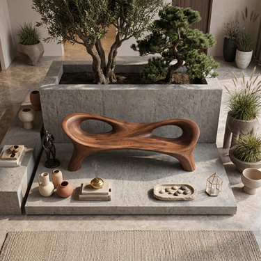 Organic Curved Hallway Bench For Contemporary Hallway Seating