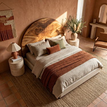 Boho Arch Wood Headboard For Neutral Earth Tone Bedroom