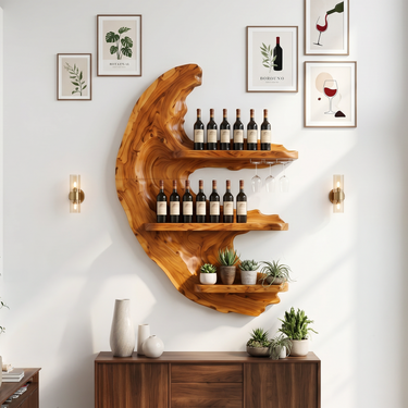 Handcrafted Farmhouse Wine Display Rack For Dining Area