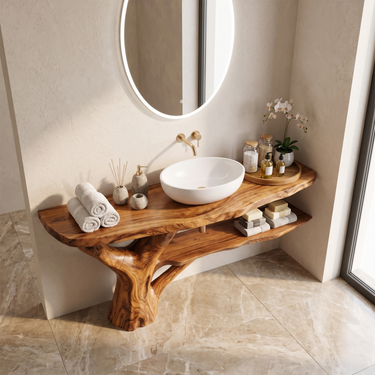 Organic Modern Floating Wood Vanity For Bathroom