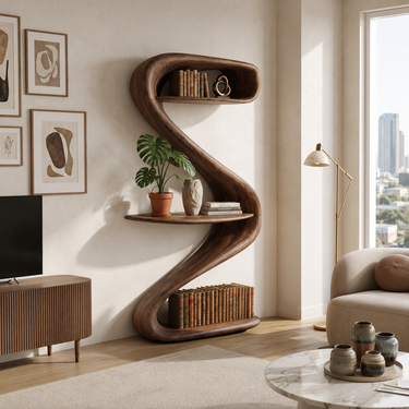 Modern Wave Bookshelf For Living Room Or Contemporary Interior