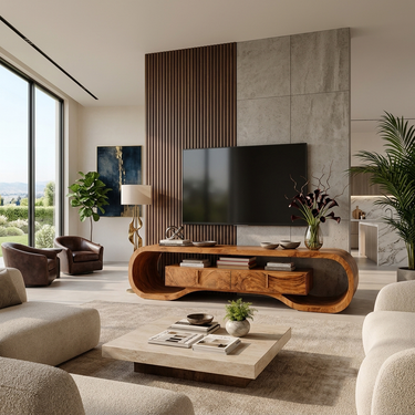 Organic Wood TV Cabinet For Living Room Media Storage
