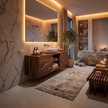Organic Carved Floating Bathroom Vanity For Master Bathroom