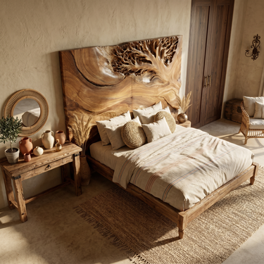 Organic Tree Sculpture Wood Headboard For Tropical Luxury Bedroom