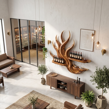 Handcrafted Modern Wall Wine Rack For Entertainment Room