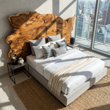 Organic Natural Wood Headboard For Minimalist Japandi Bedroom Design