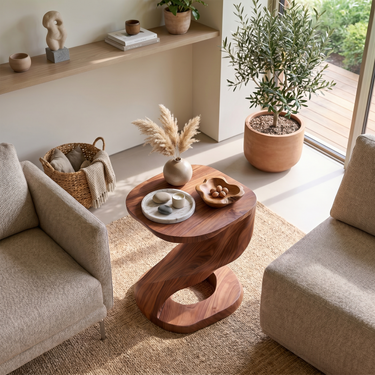 Rustic Curved Side Table For Living Room