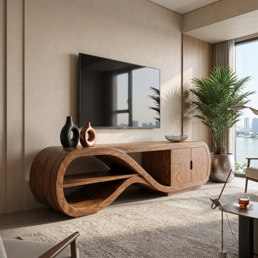 Organic Curved TV Cabinet Contemporary Living Room
