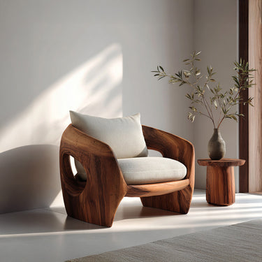 Luxury Sculptural Wooden Armchair For Reading Nook