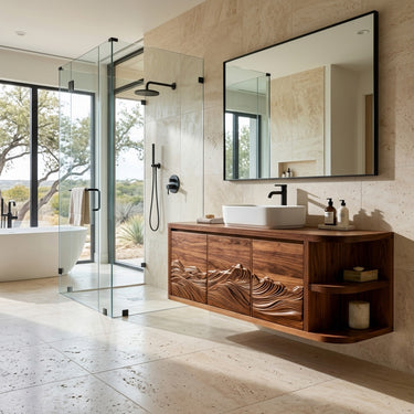 Contemporary Mountain Carved Floating Bathroom Vanity For Bathroom