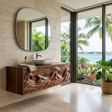 Contemporary Ocean Wave Wooden Bathroom Vanity For Luxury Bathroom