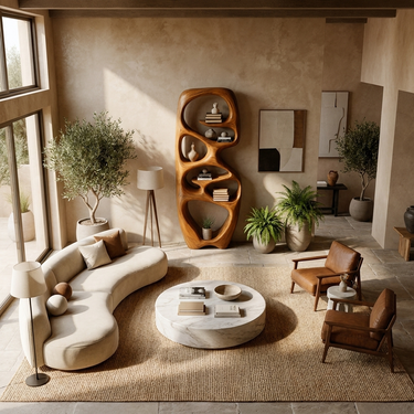 Contemporary Wooden Bookshelf Fluid Sculptural Design For Living Room