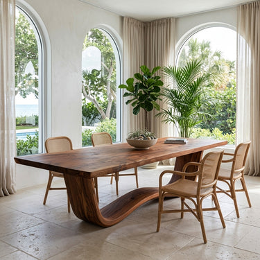 Modern Flowing Wave Base Wooden Dining Table For Dining Space