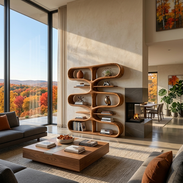 Organic Wooden Bookshelf With Storage Function For Living Furniture