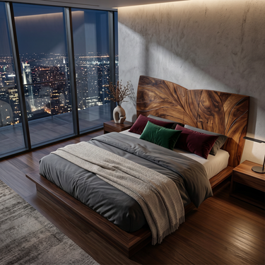Geometric Walnut Wood Headboard For Modern Loft Bedroom