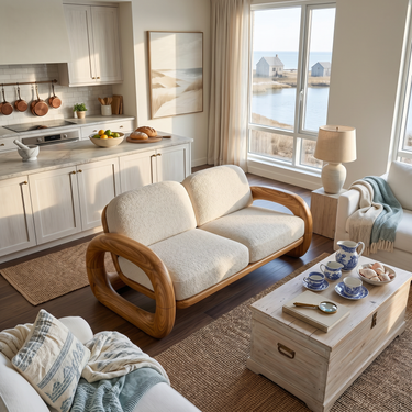 Mediterranean Inspired Wooden Sofa Coastal Living Room