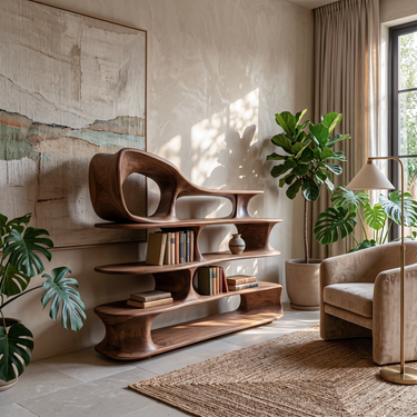 Modern Sculptural Standing Shelf For Living Room