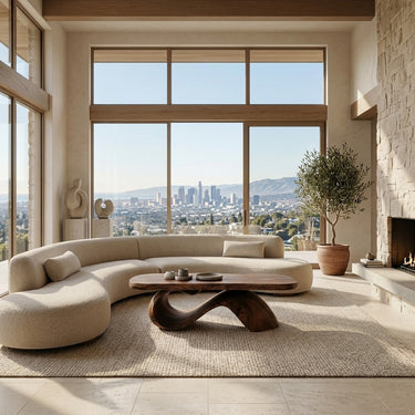 Organic Wooden Coffee Table With Sculptural Base For Living Room