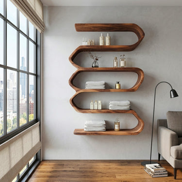 Organic Natural Wood Bathroom Shelf For Spa Style