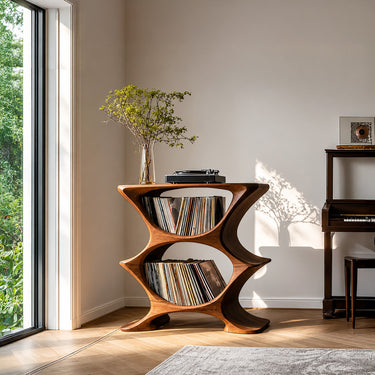 Contemporary Record Player Cabinet With 2-Tier Shelf For Living Room
