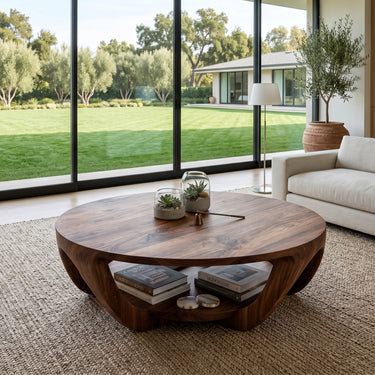 Modern Round Coffee Table With Shelving For Living Room