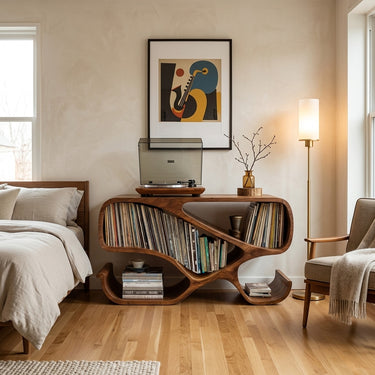 Modern Wooden Record Player Cabinet With Compartments For Living Room