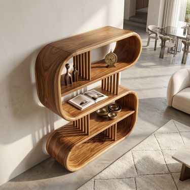 Elegant Curved Wooden Bathroom Shelf With Spa Inspired Design