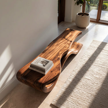 Modern Wave Base Wooden Bench For Entryway