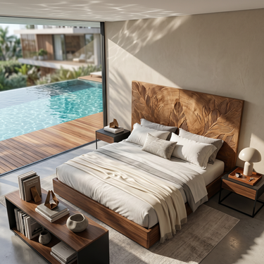 Tropical Botanical Wood Headboard For Warm Coastal Bedroom