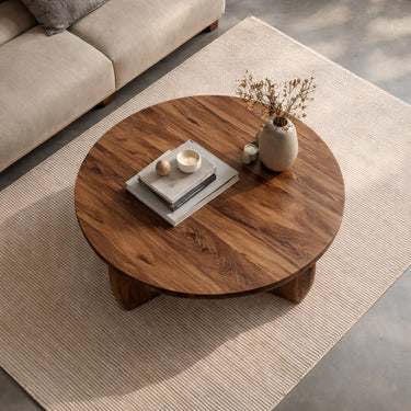 Round Wooden Coffee Table Unique Base Design For Home