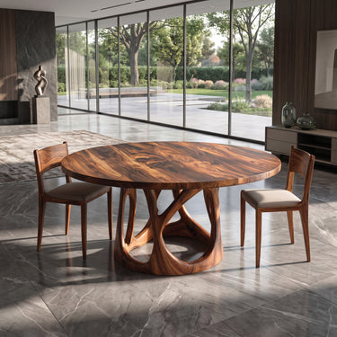 Organic Round Dining Table With Sculptural Leg For Dining Room