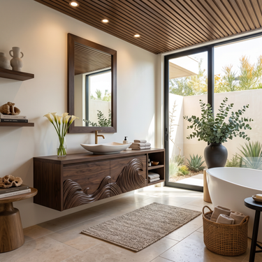 Contemporary Floating Bathroom Vanity With Raised Wave Pattern For Bathroom