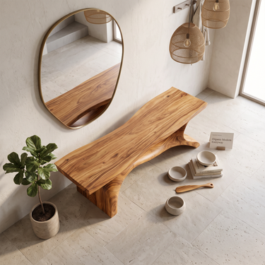 Organic Modern Wood Bench For Balcony Sunroom