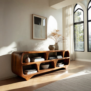 Contemporary Waterfall Wooden Bookshelf For Living Room