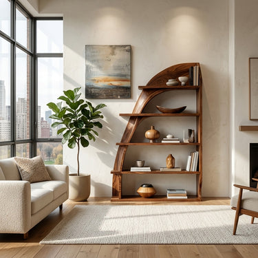 Organic Natural Wood Bookshelf For Living Room Display